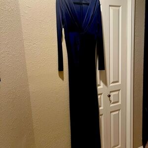Diane Von Furstenberg Blue V Neck Long Sleeve Evening Gown Dress Size 12